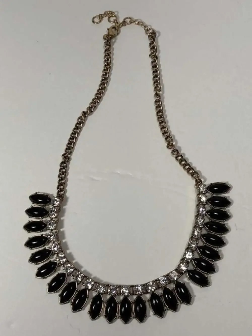 J.Crew Gold-Tone Black Crystal Rhinestone Statement Bib Necklace